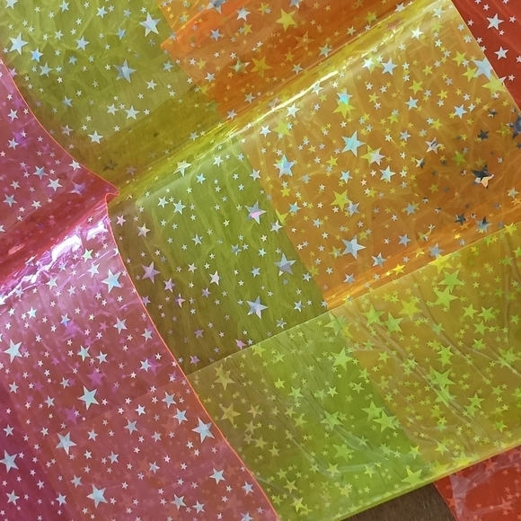 Transparent Jelly Faux Leather & Neon Vinyl Remnants – Glitter Stars / Holograph - Picture 3 of 5